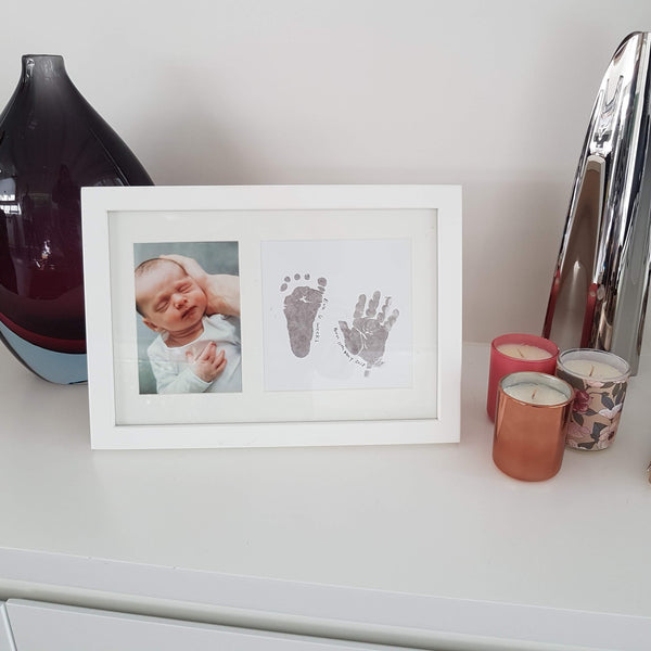 framed baby handprint and footrprint 